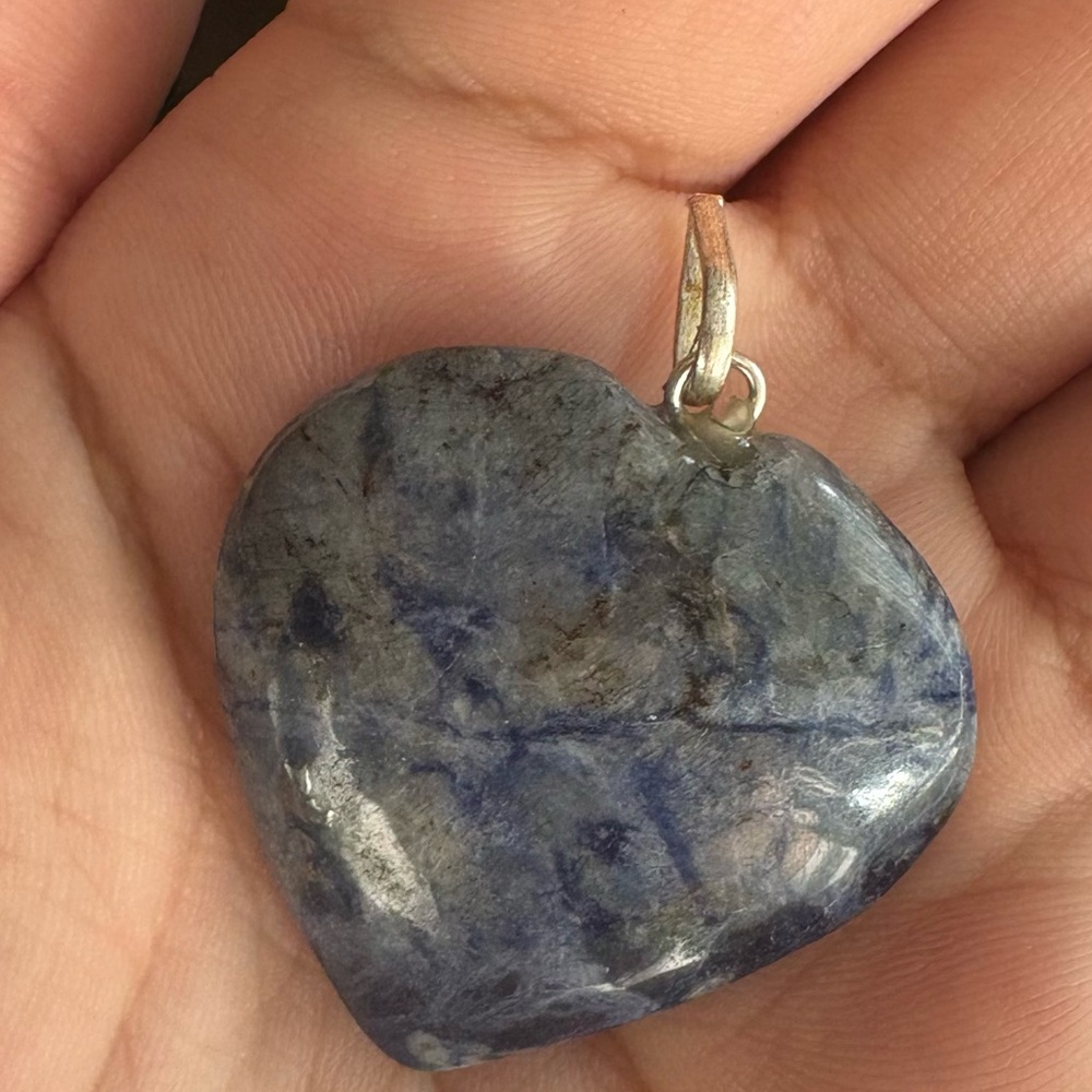 Blue Sodalite Heart Pendant with Silver Bail | Healing Crystal Necklace Charm - Picture 3 of 6